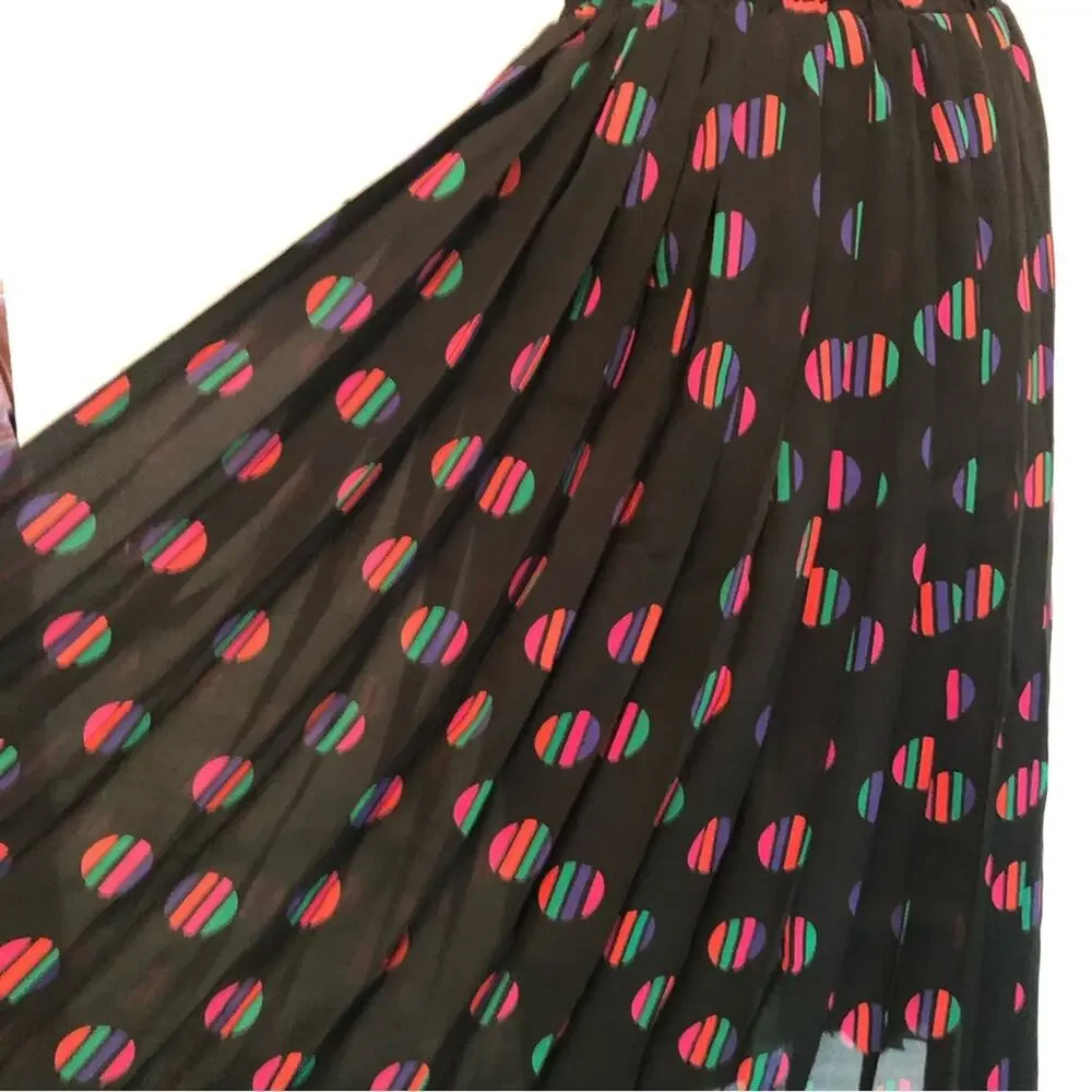 Vintage 70s 80s Polyester Matching Top and Skirt Loose 2 Piece Coord Set Rainbow